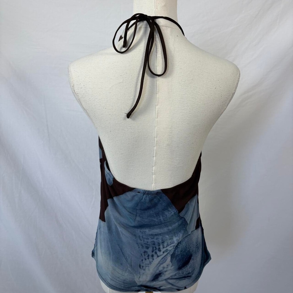 Rich & Famous brown blue floral halter top beaded size large y2k boho chic - Picture 2 of 7
